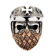 sterling silver bandana biker skull ring