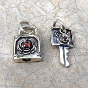 garnet rose lock and key pendant
