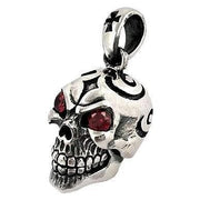 red garnet eye sterling silver skull pendant