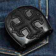 Black Gothic Cross Stingray Leather Men's Coin Wallet [2]